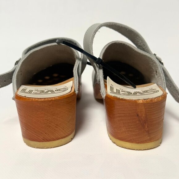 SVEN Original Grey Leaf Punch Leather Clogs – 7.5/8 Womens NARROW Fit - Picture 7 of 10